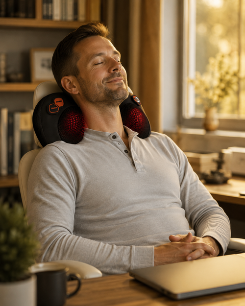 Reva Mini portable heated massager shown as a companion to the Reva Wrap